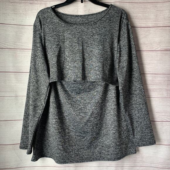 Dark Heather Gray Long Sleeve Athletic Shirt Back Slit Opening - Picture 5 of 14